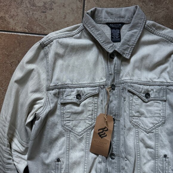 Rocawear Gray Wash Denim Jacket Classic Trucker Button Front Size XL NWT - Picture 4 of 11